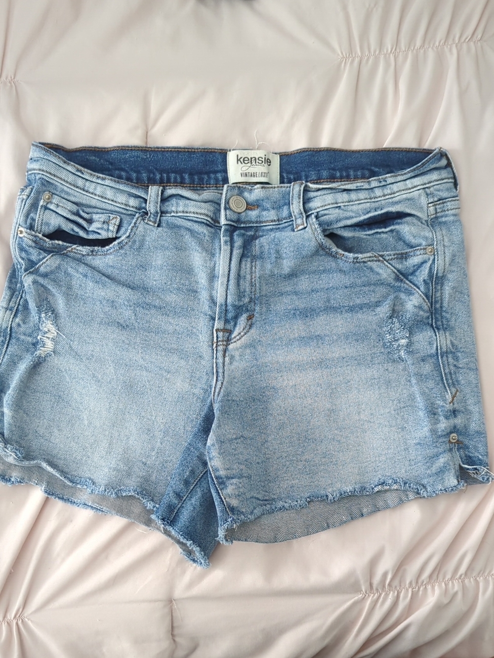 Kensie Faded Light Blue Distressed Denim Shorts